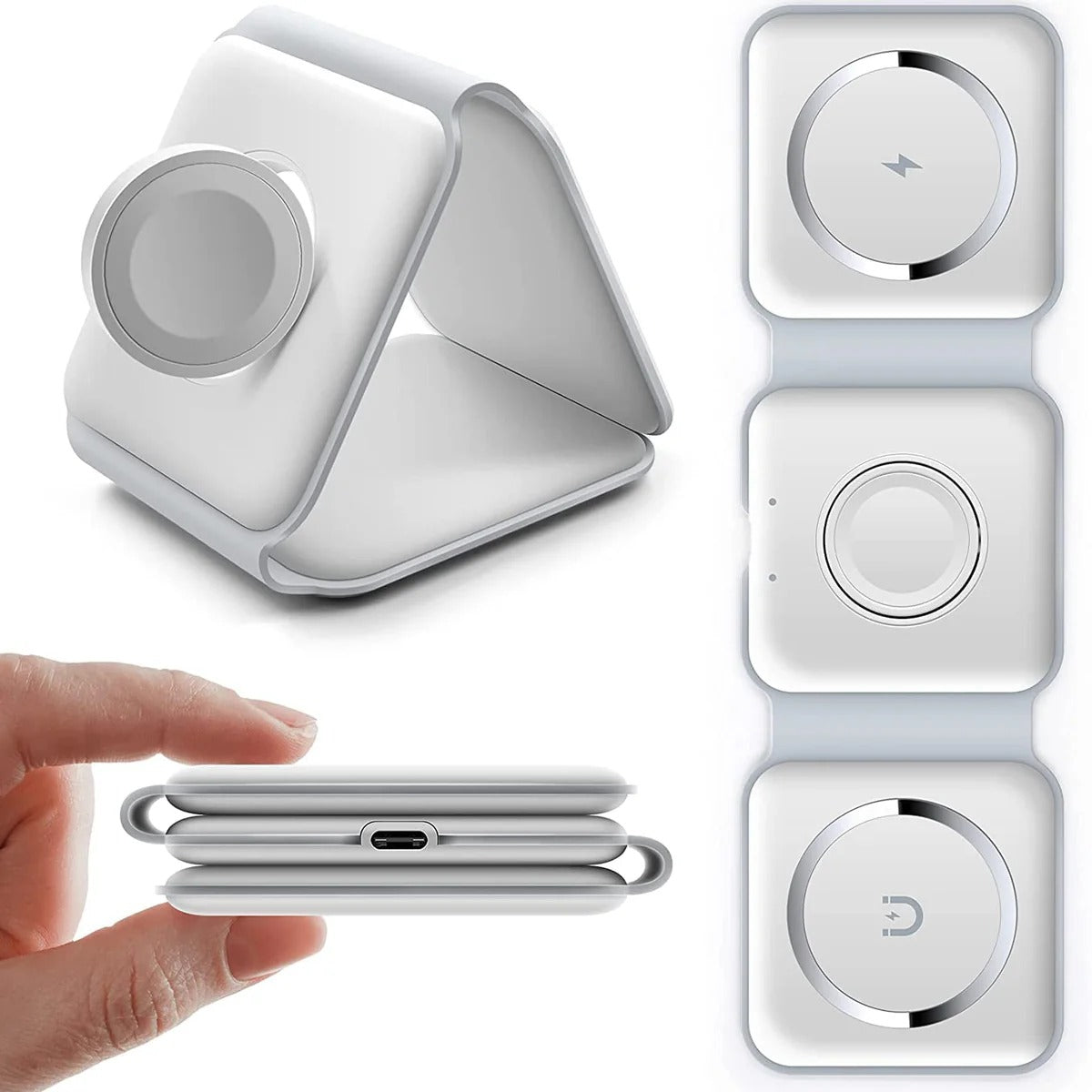 3 in 1 Foldable Magnetic Wireless Charger For SmartPhone  Smartwatch And Wireless Earphones 15W