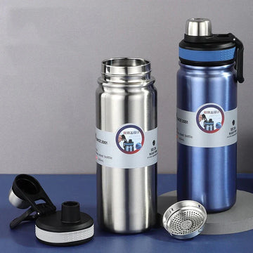 650ml Sport Thermos Water Bottle 304 Stainless Steel Double Lid Sport Kettle Portable Vacuum Flask Keeps Cold and Hot Tumbler