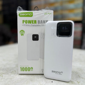 Zeono ZE F01 Power Bank Lcd Battery Display battery With Cable LED Display 22.5W 10000mAh Power Bank With Built-In Cable White